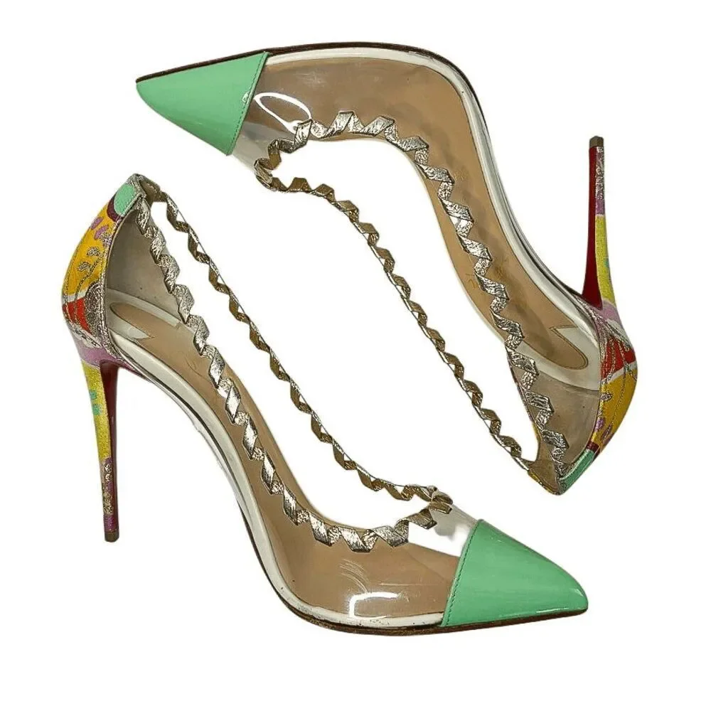 Christian Louboutin Lisabeth 100 Kyoto PVC Patent Pumps 39.5 Floral High Heels